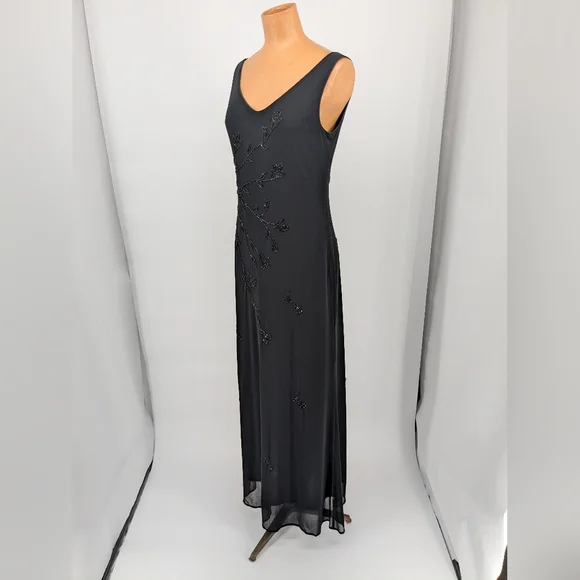 Vintage Y2K Stenay Mesh Beaded Black Evening Dress Size Large Cocktail Formal - Picture 3 of 14